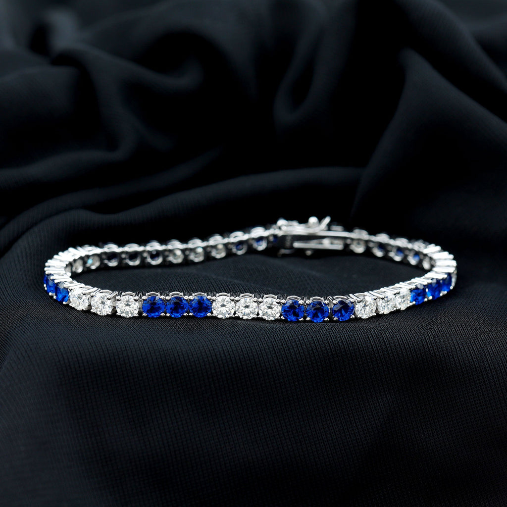 Prong Set Lab Grown Diamond Sapphire Eternity Tennis Bracelet