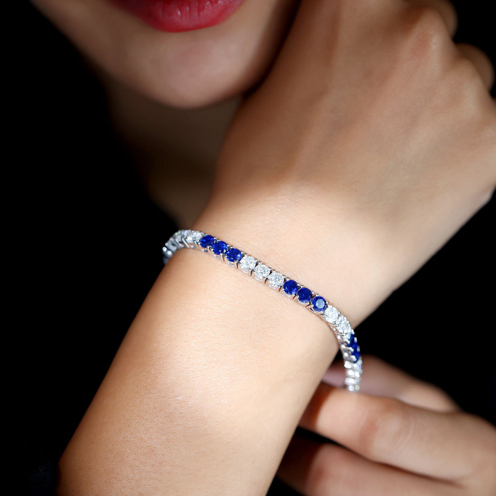 Prong Set Lab Grown Diamond Sapphire Eternity Tennis Bracelet