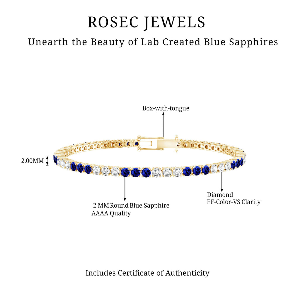 Prong Set Lab Grown Diamond Sapphire Eternity Tennis Bracelet