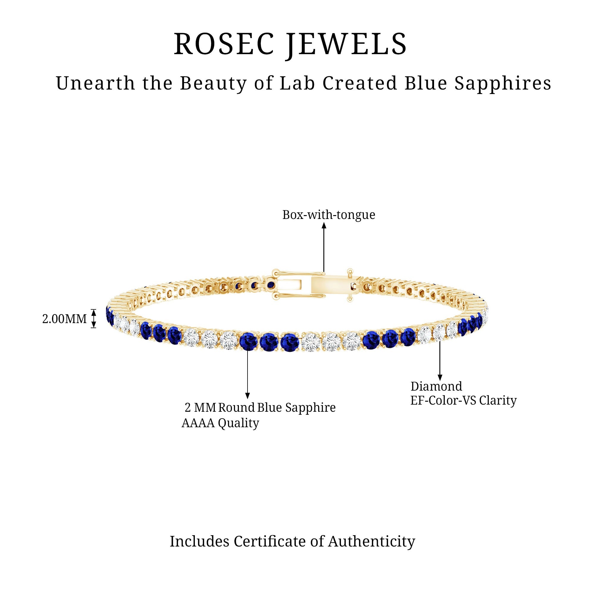 Prong Set Lab Grown Diamond Sapphire Eternity Tennis Bracelet