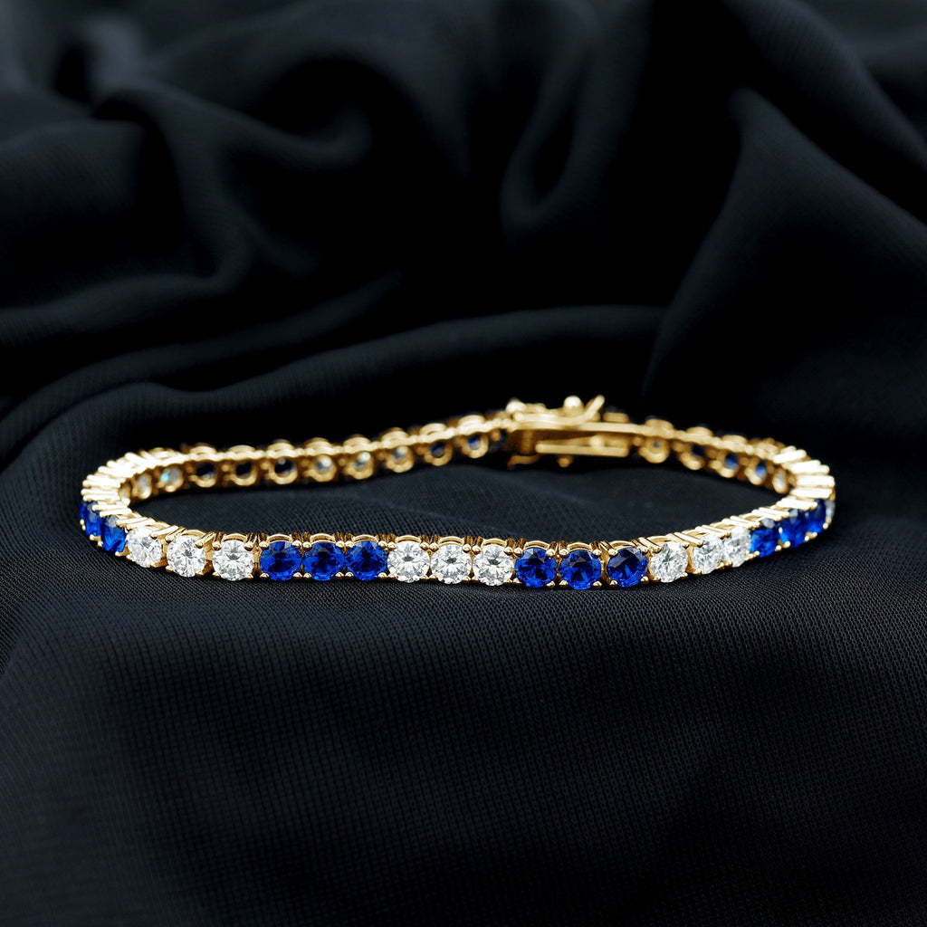 Prong Set Lab Grown Diamond Sapphire Eternity Tennis Bracelet