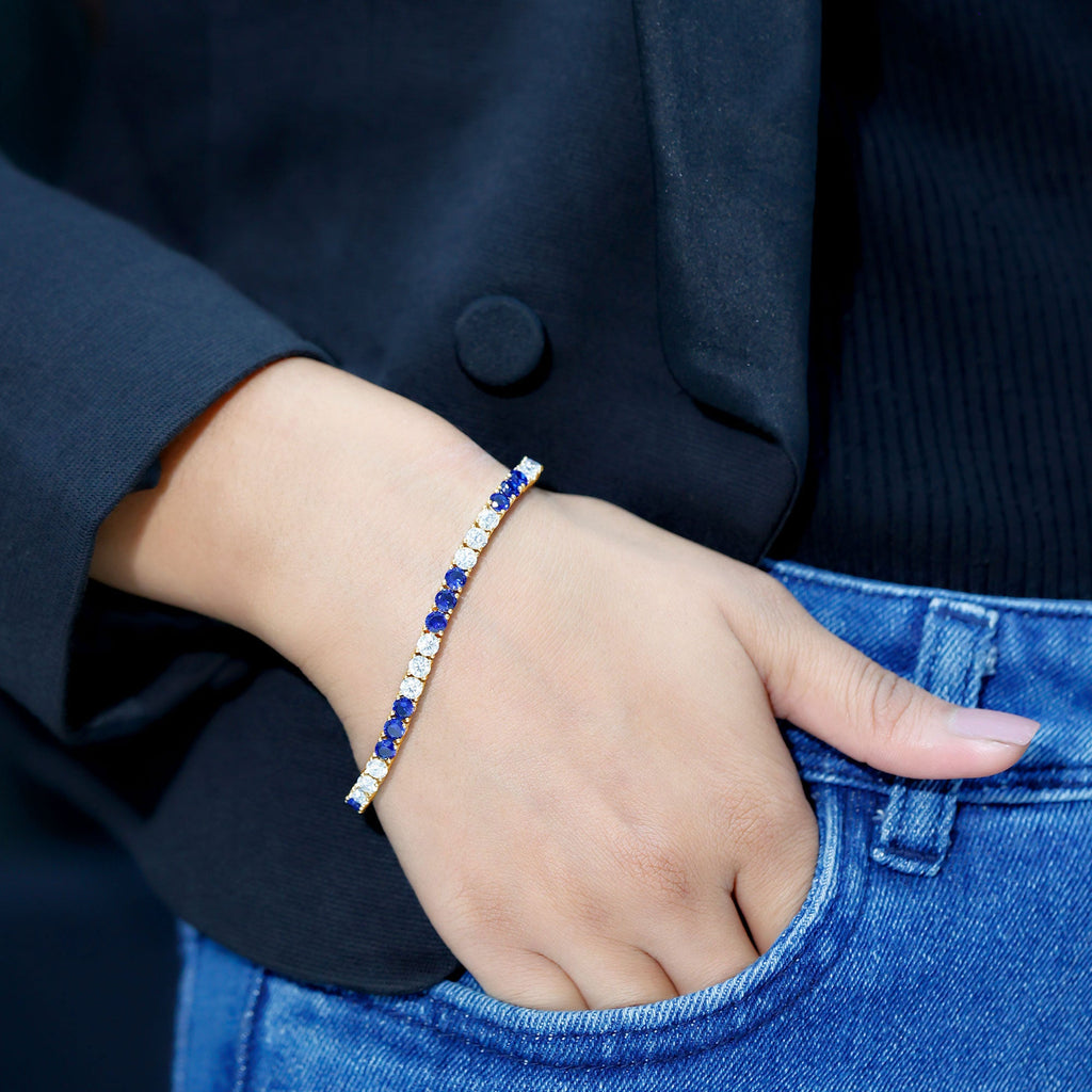 Prong Set Lab Grown Diamond Sapphire Eternity Tennis Bracelet