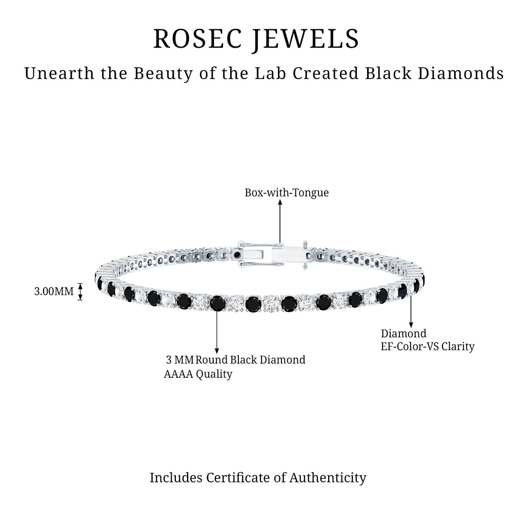 Prong Set Certified Lab Grown Black and White Diamond Tennis Bracelet