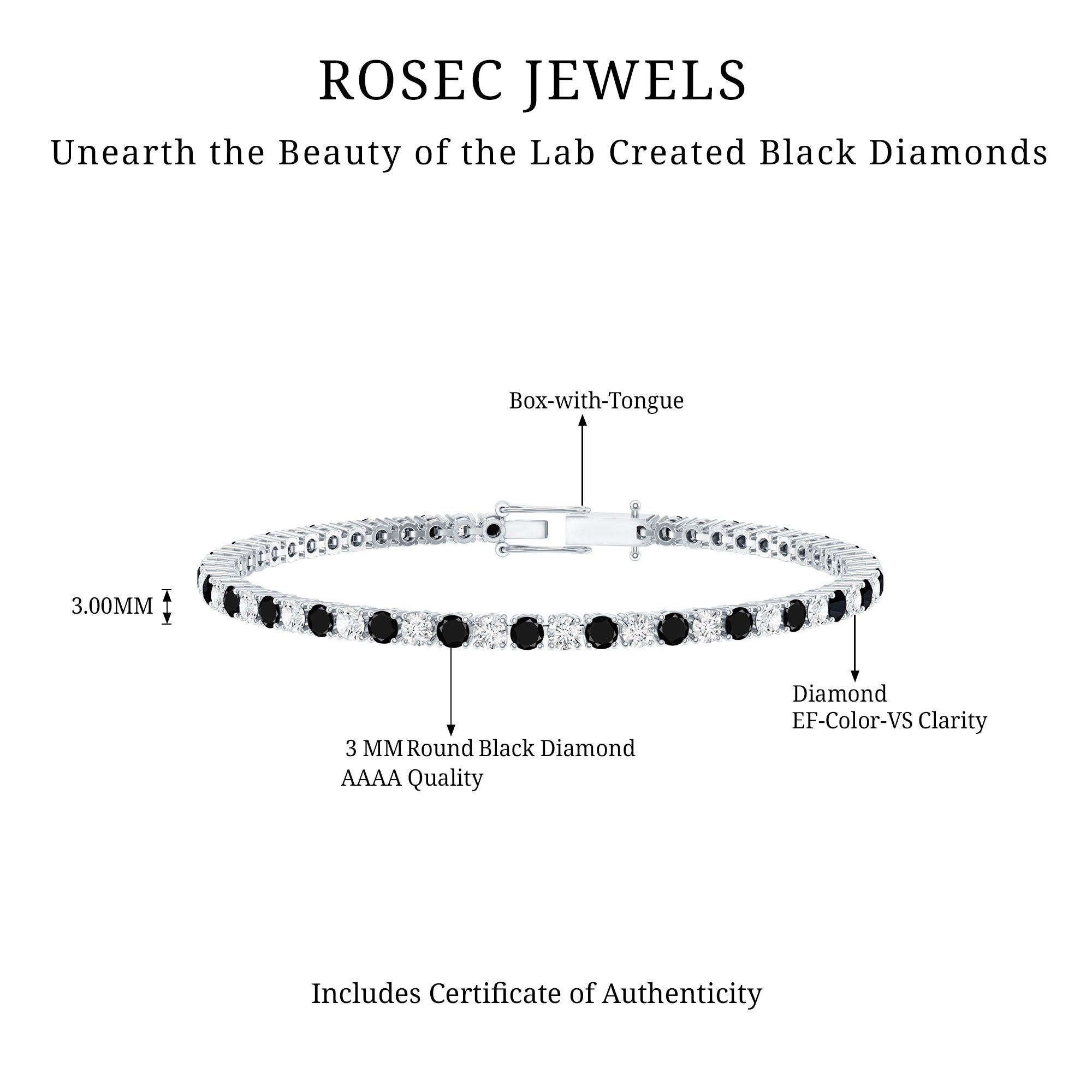 Prong Set Certified Lab Grown Black and White Diamond Tennis Bracelet