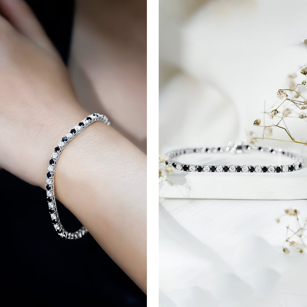 Prong Set Certified Lab Grown Black and White Diamond Tennis Bracelet