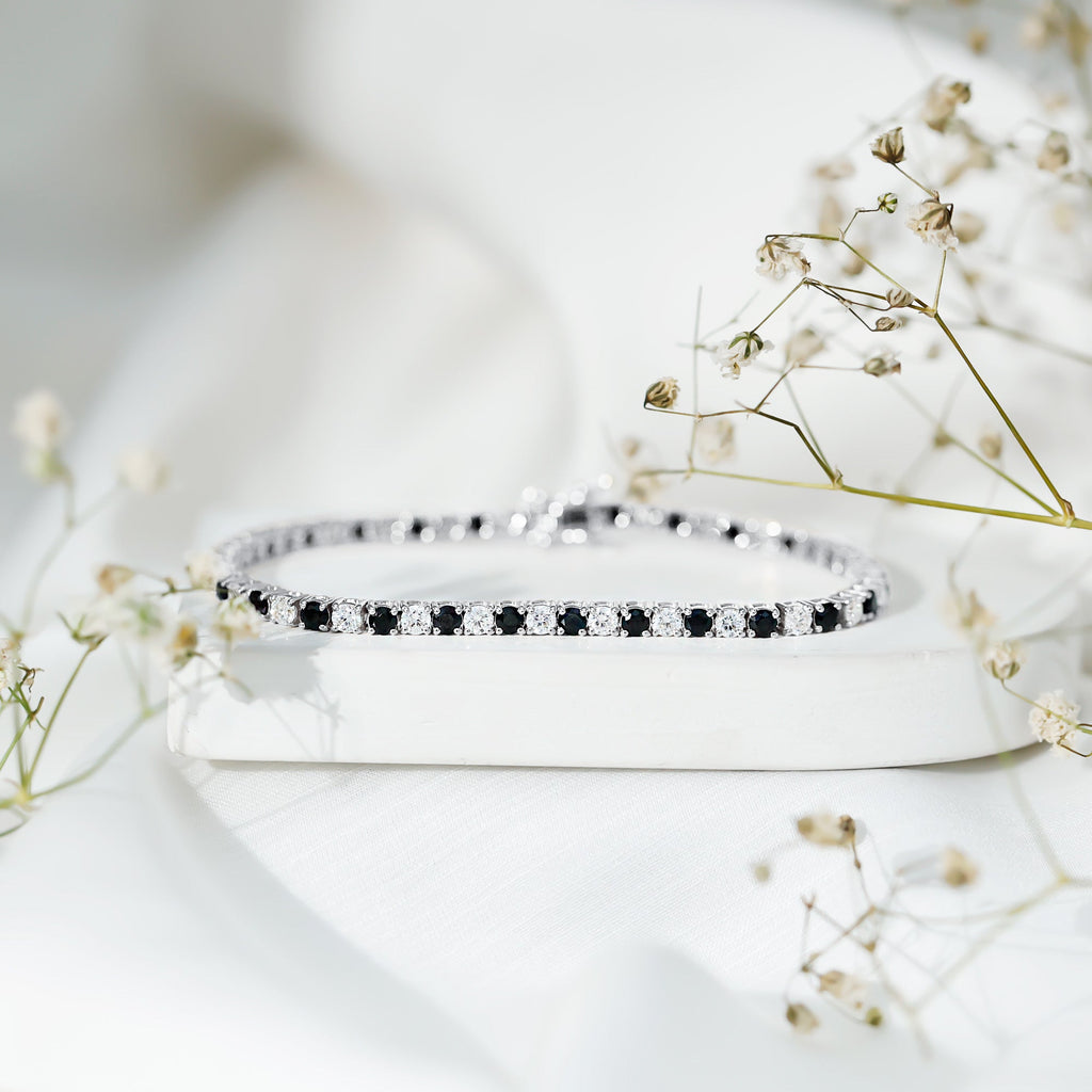 Prong Set Certified Lab Grown Black and White Diamond Tennis Bracelet