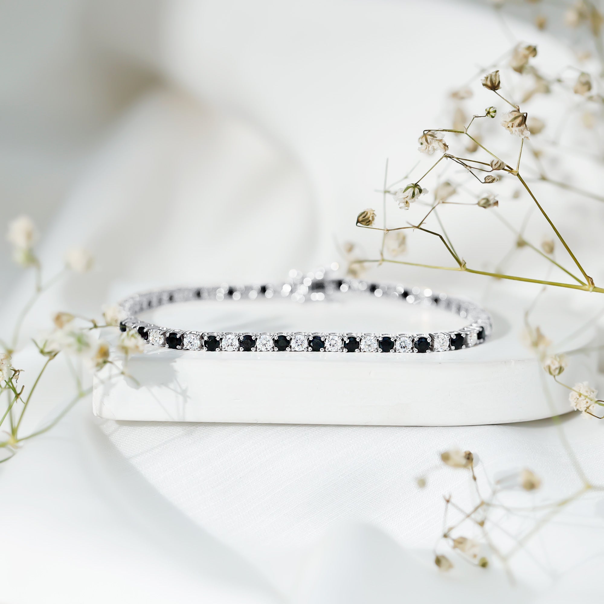 Prong Set Certified Lab Grown Black and White Diamond Tennis Bracelet