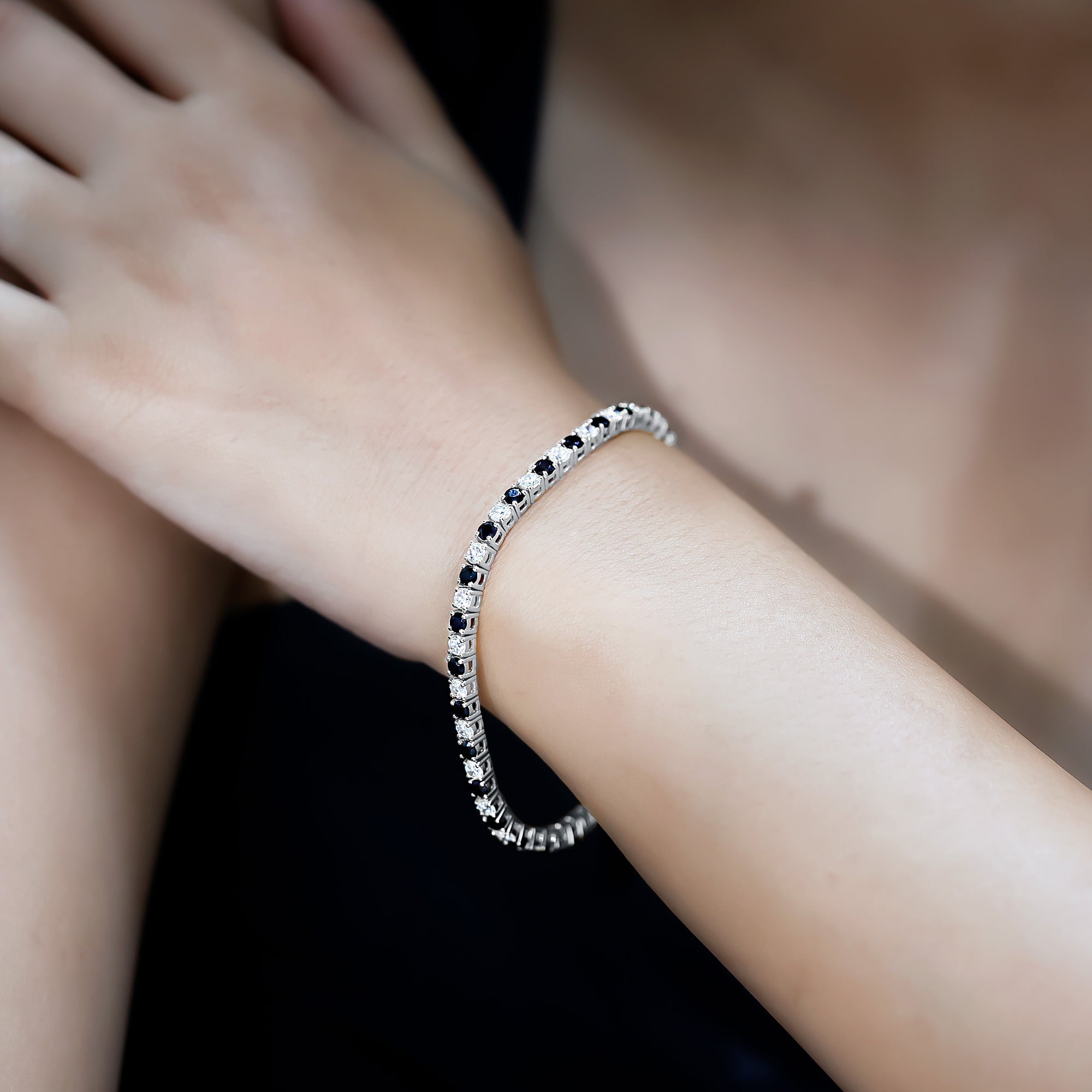 Prong Set Certified Lab Grown Black and White Diamond Tennis Bracelet