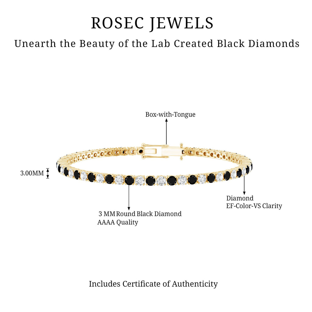 Prong Set Certified Lab Grown Black and White Diamond Tennis Bracelet