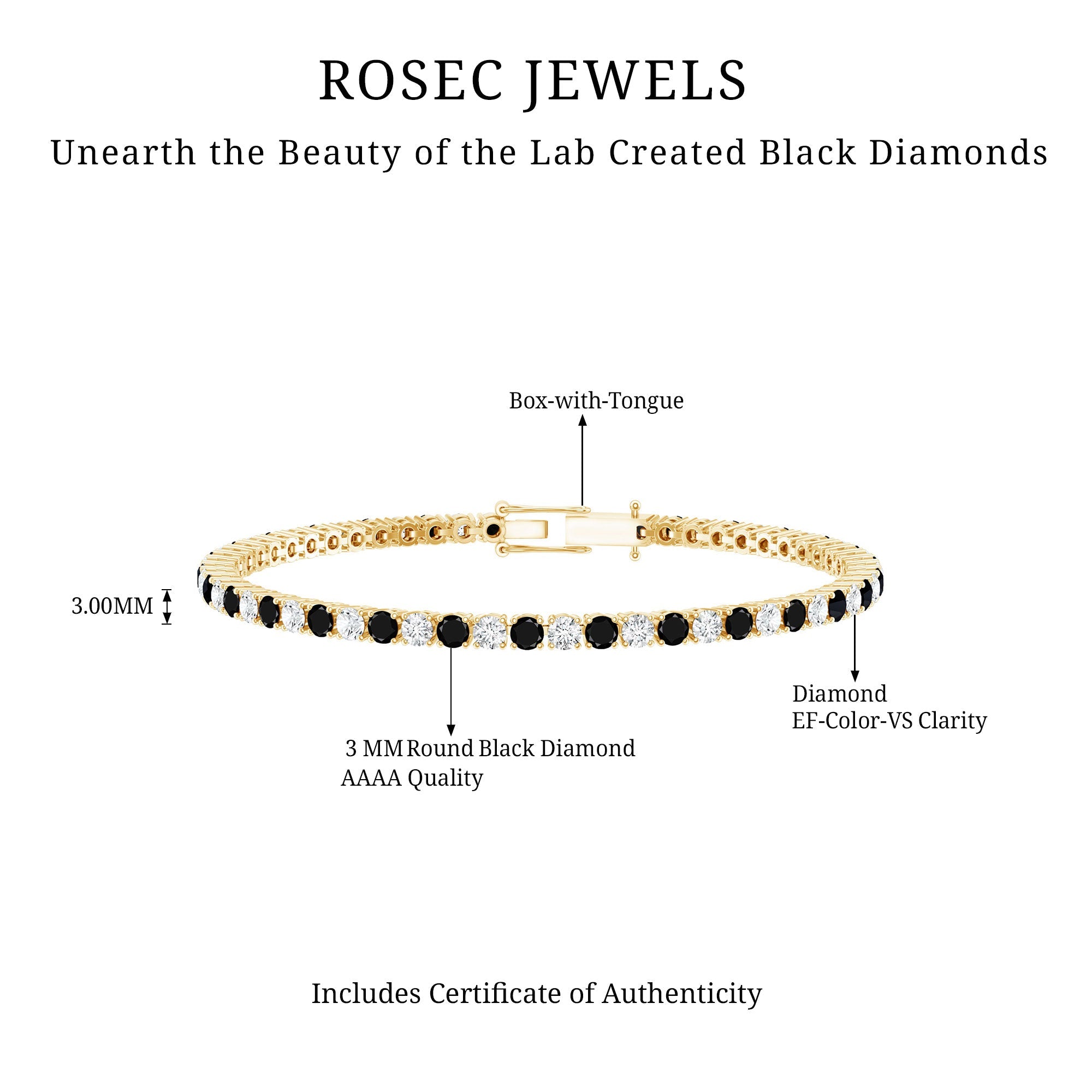 Prong Set Certified Lab Grown Black and White Diamond Tennis Bracelet