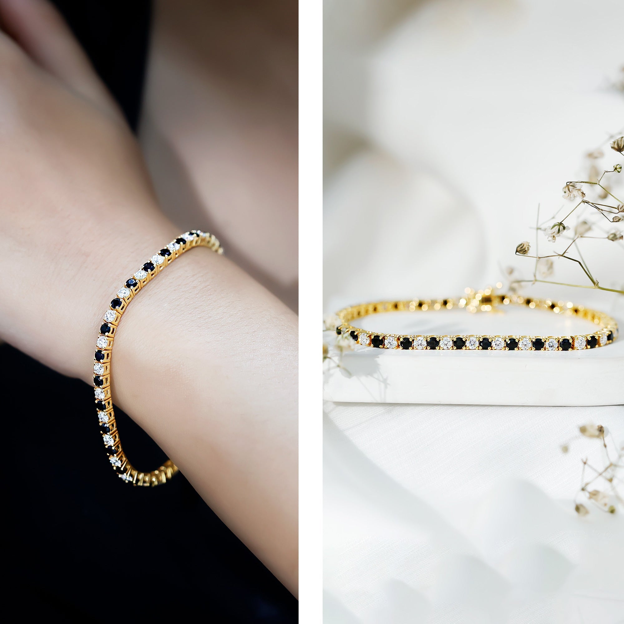 Prong Set Certified Lab Grown Black and White Diamond Tennis Bracelet