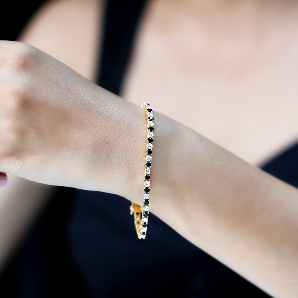 Prong Set Certified Lab Grown Black and White Diamond Tennis Bracelet