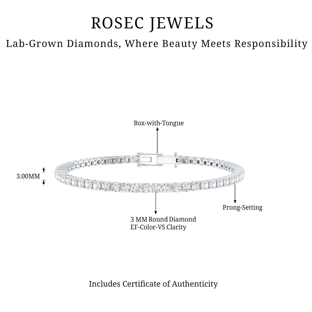 Lab Grown Diamond Bracelet – Classic Round Diamond Tennis Band in Prong Setting