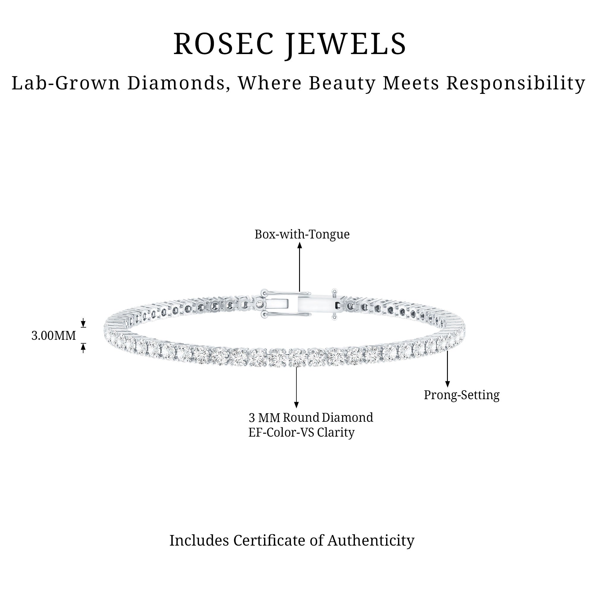Lab Grown Diamond Bracelet – Classic Round Diamond Tennis Band in Prong Setting