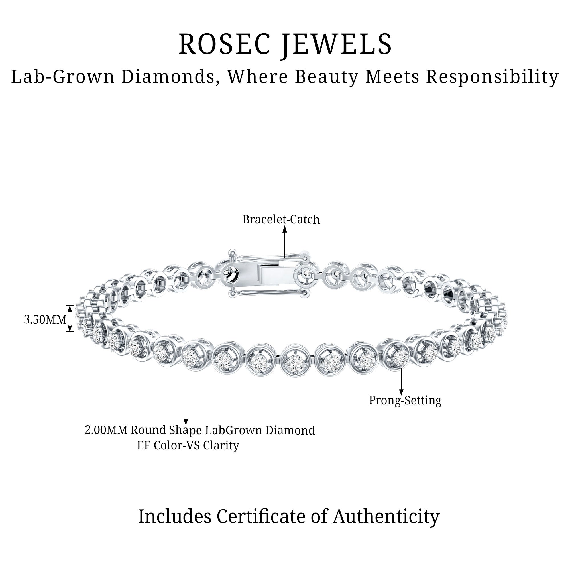 Lab Grown Diamond Bracelet – 1 Carat Round Tennis Bracelet | Prong Setting Elegance