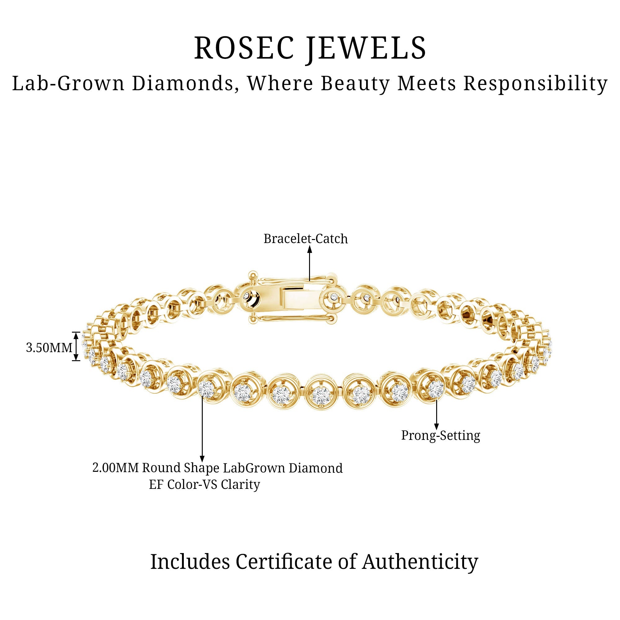 Lab Grown Diamond Bracelet – 1 Carat Round Tennis Bracelet | Prong Setting Elegance