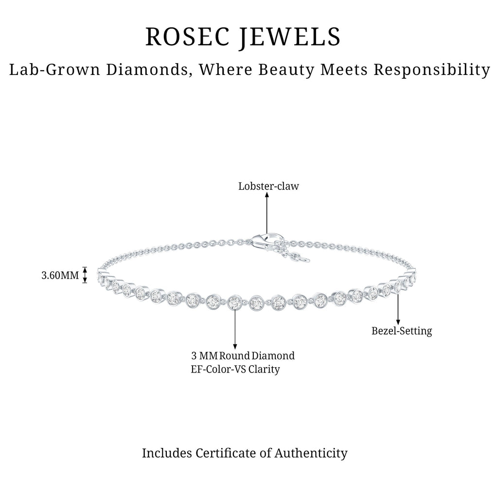 Lab Grown Diamond Bracelet – Bezel Set Diamond Eternity Chain in Precious Metal