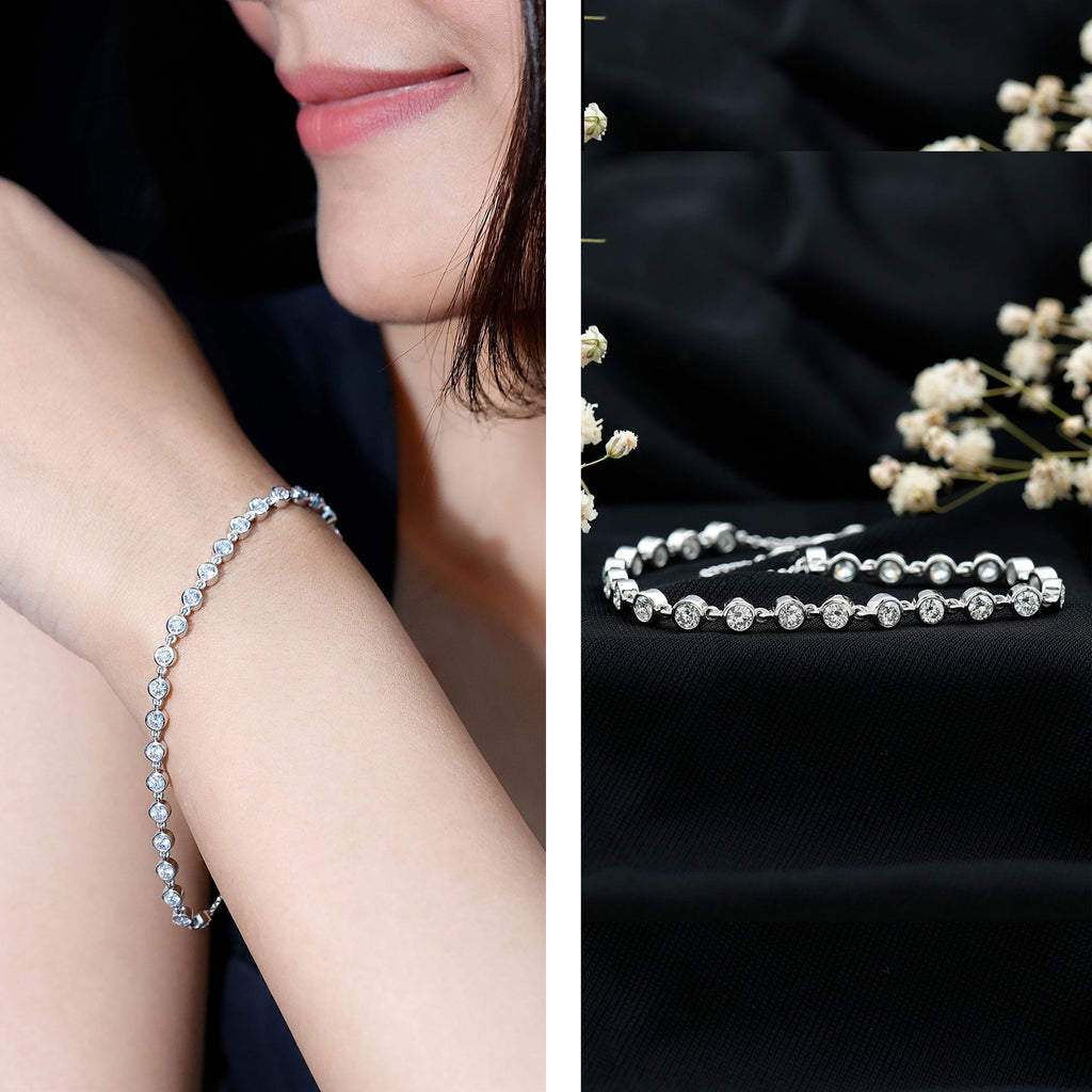 Lab Grown Diamond Bracelet – Bezel Set Diamond Eternity Chain in Precious Metal