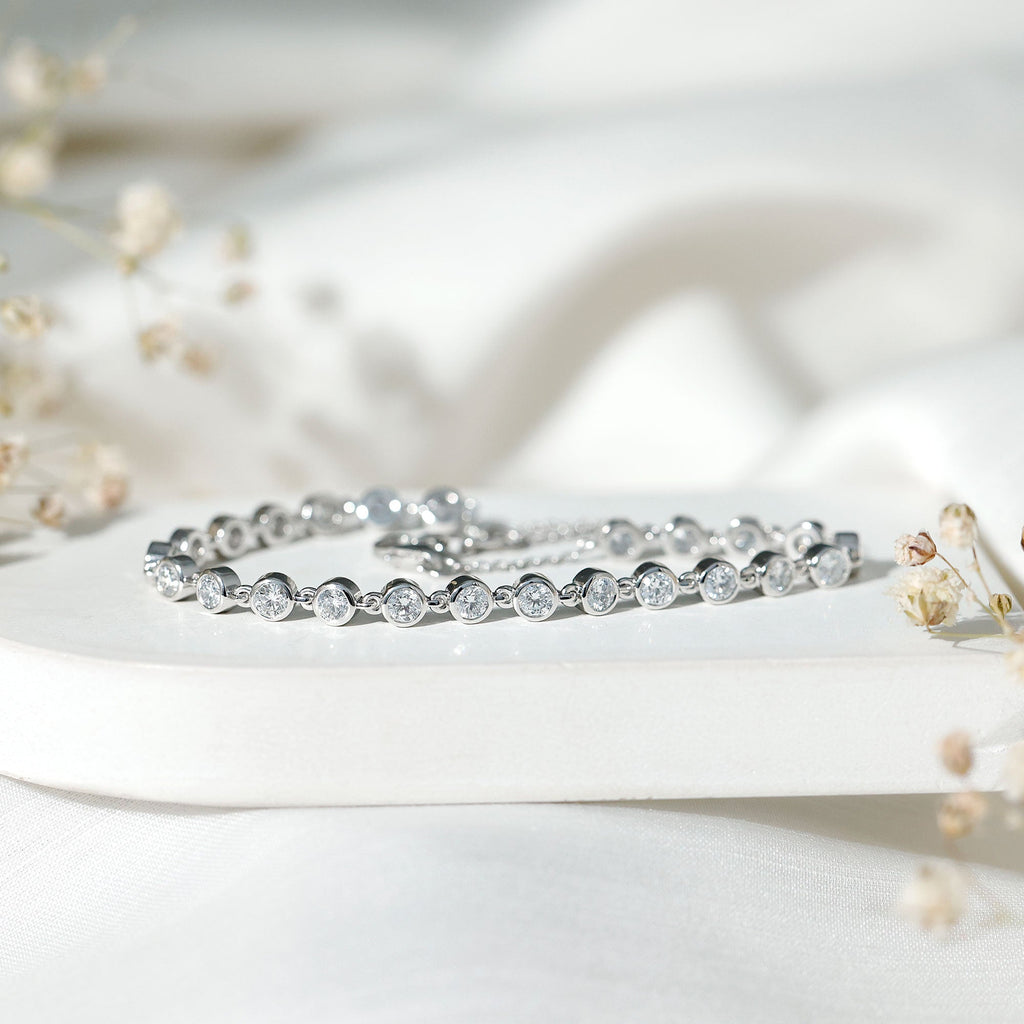 Lab Grown Diamond Bracelet – Bezel Set Diamond Eternity Chain in Precious Metal