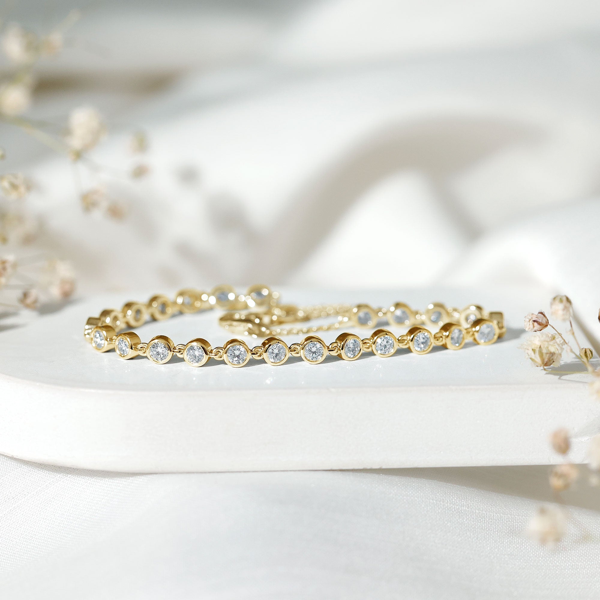 Lab Grown Diamond Bracelet – Bezel Set Diamond Eternity Chain in Precious Metal