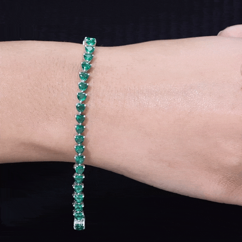 Lab Grown Emerald Bracelet – Heart Shaped Tennis Bracelet With AAAA Quality Emeralds