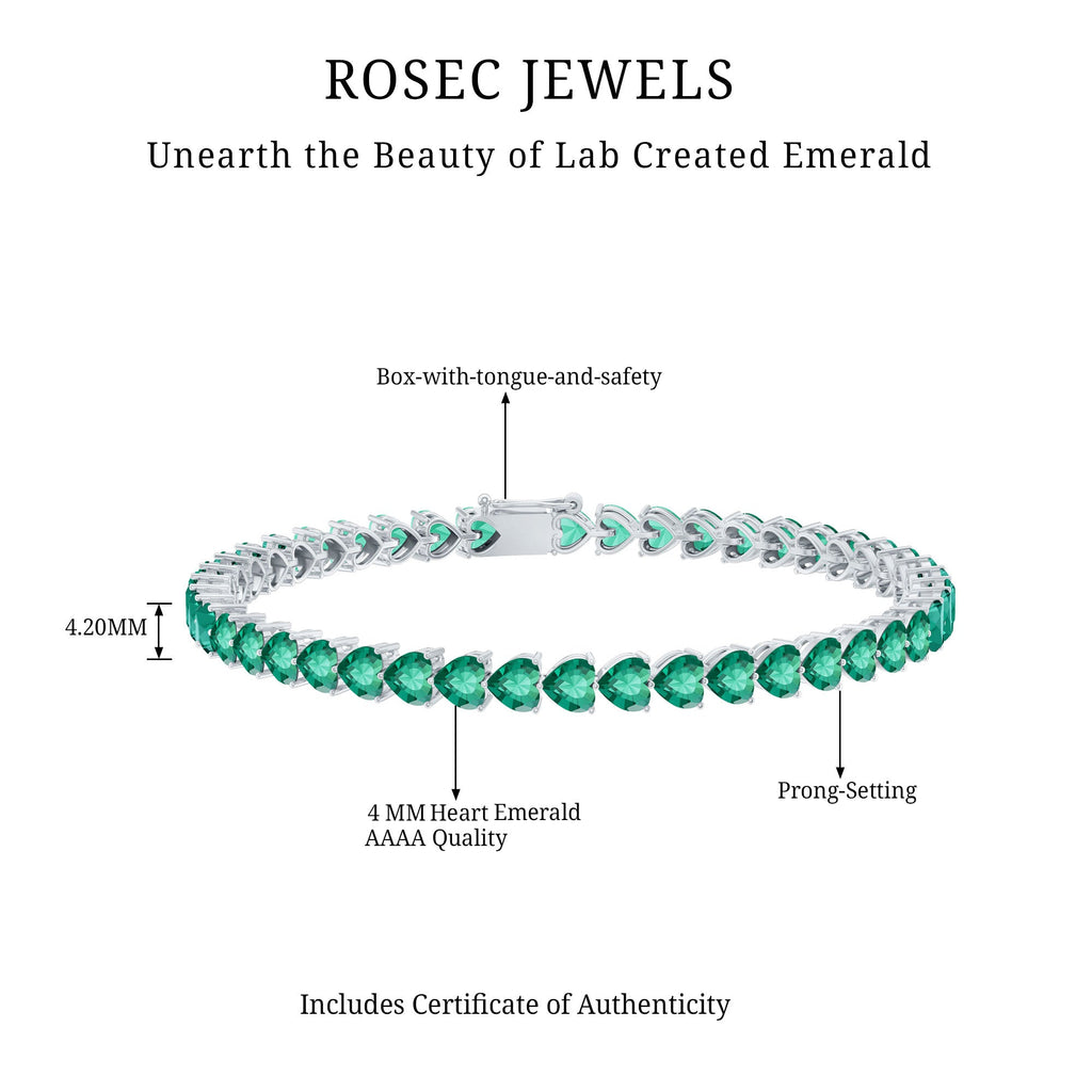 Lab Grown Emerald Bracelet – Heart Shaped Tennis Bracelet With AAAA Quality Emeralds