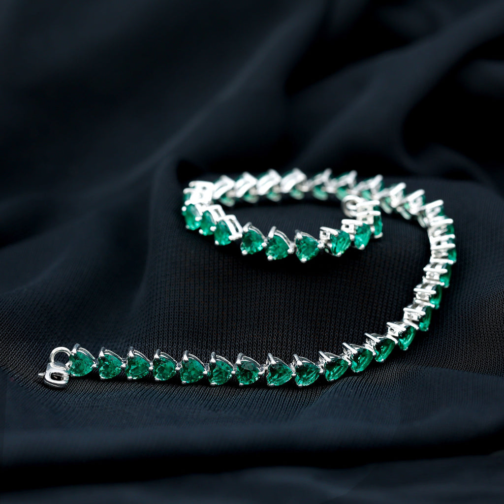 Lab Grown Emerald Bracelet – Heart Shaped Tennis Bracelet With AAAA Quality Emeralds