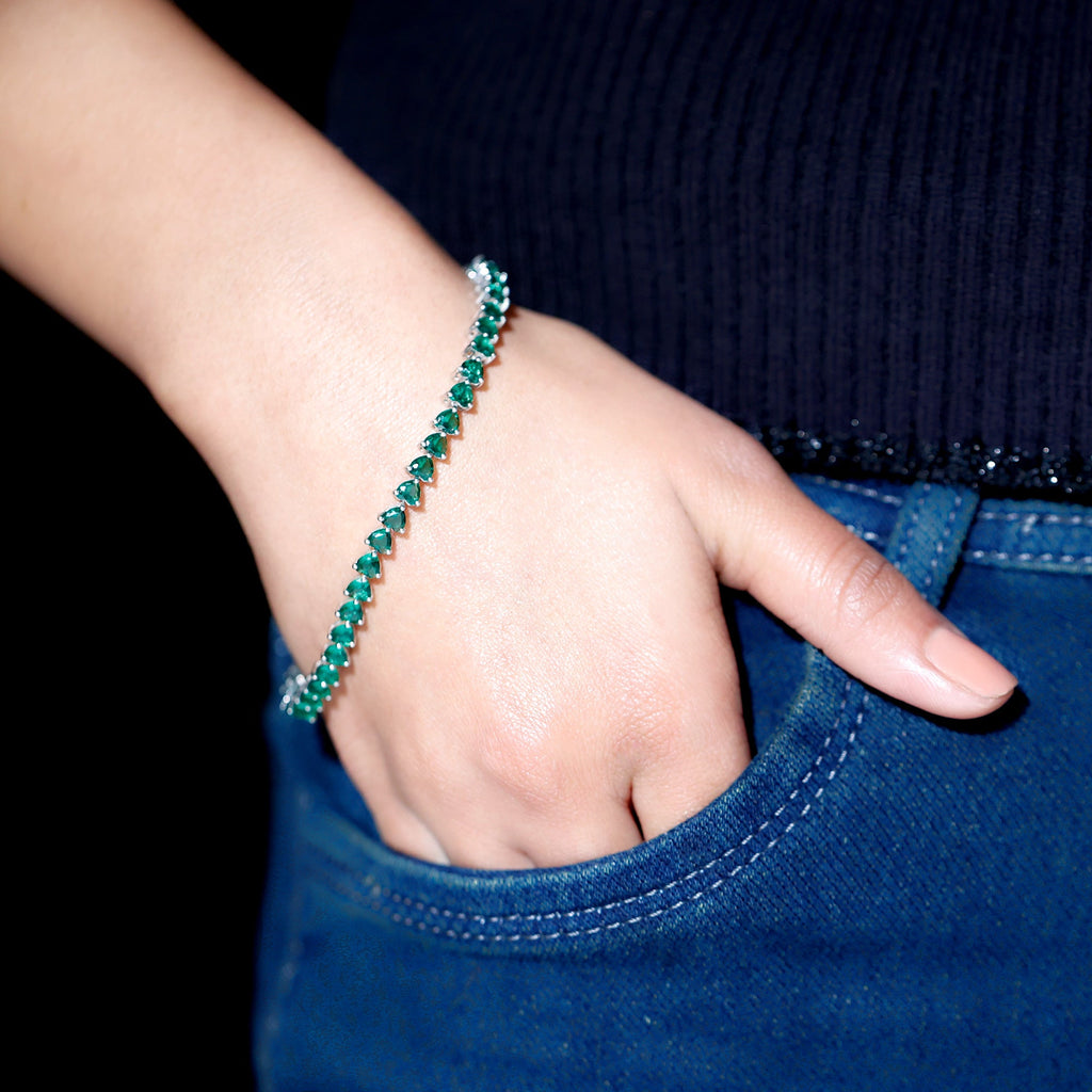Lab Grown Emerald Bracelet – Heart Shaped Tennis Bracelet With AAAA Quality Emeralds