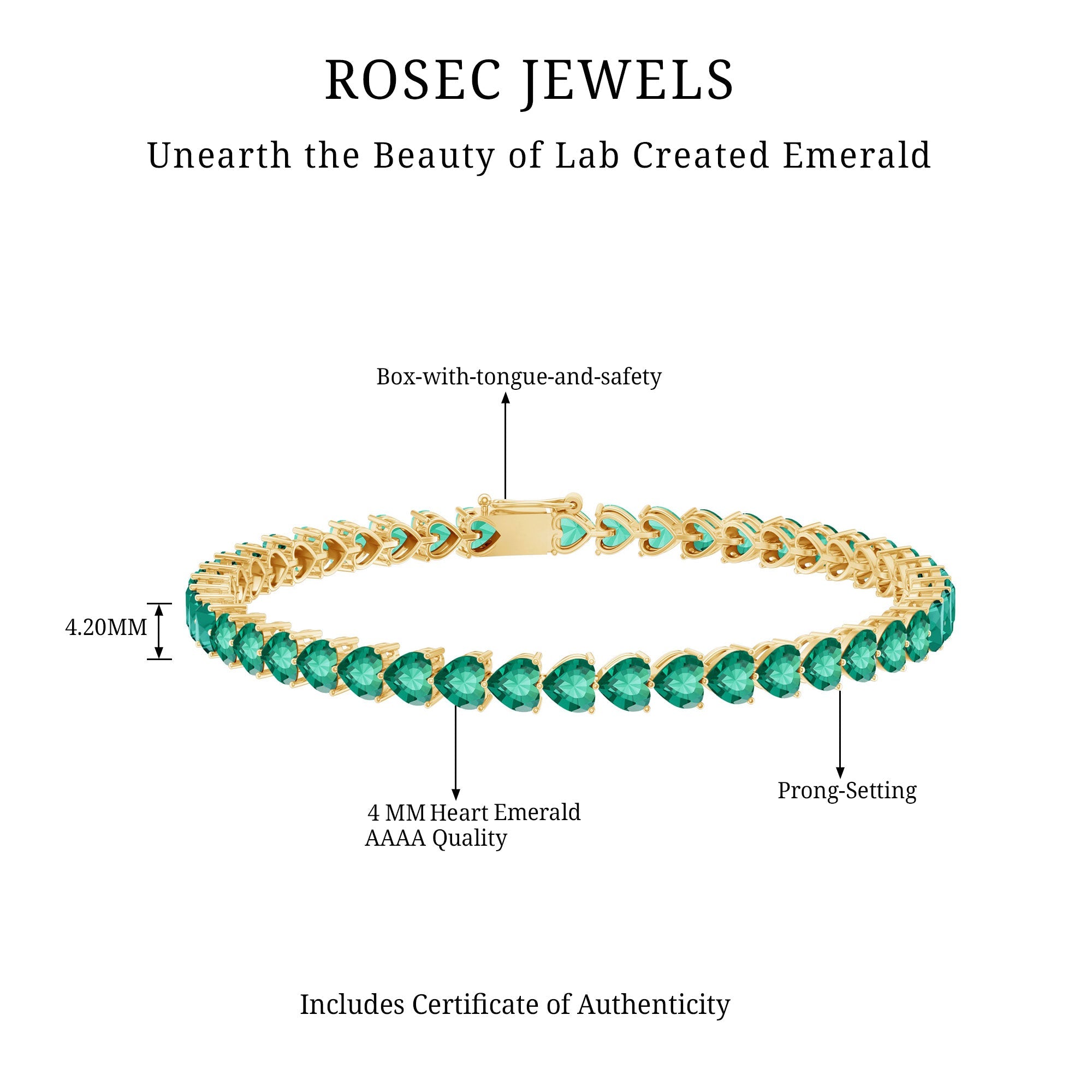 Lab Grown Emerald Bracelet – Heart Shaped Tennis Bracelet With AAAA Quality Emeralds