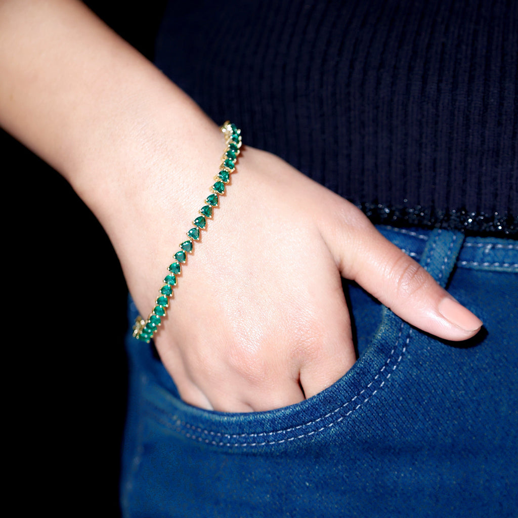 Lab Grown Emerald Bracelet – Heart Shaped Tennis Bracelet With AAAA Quality Emeralds
