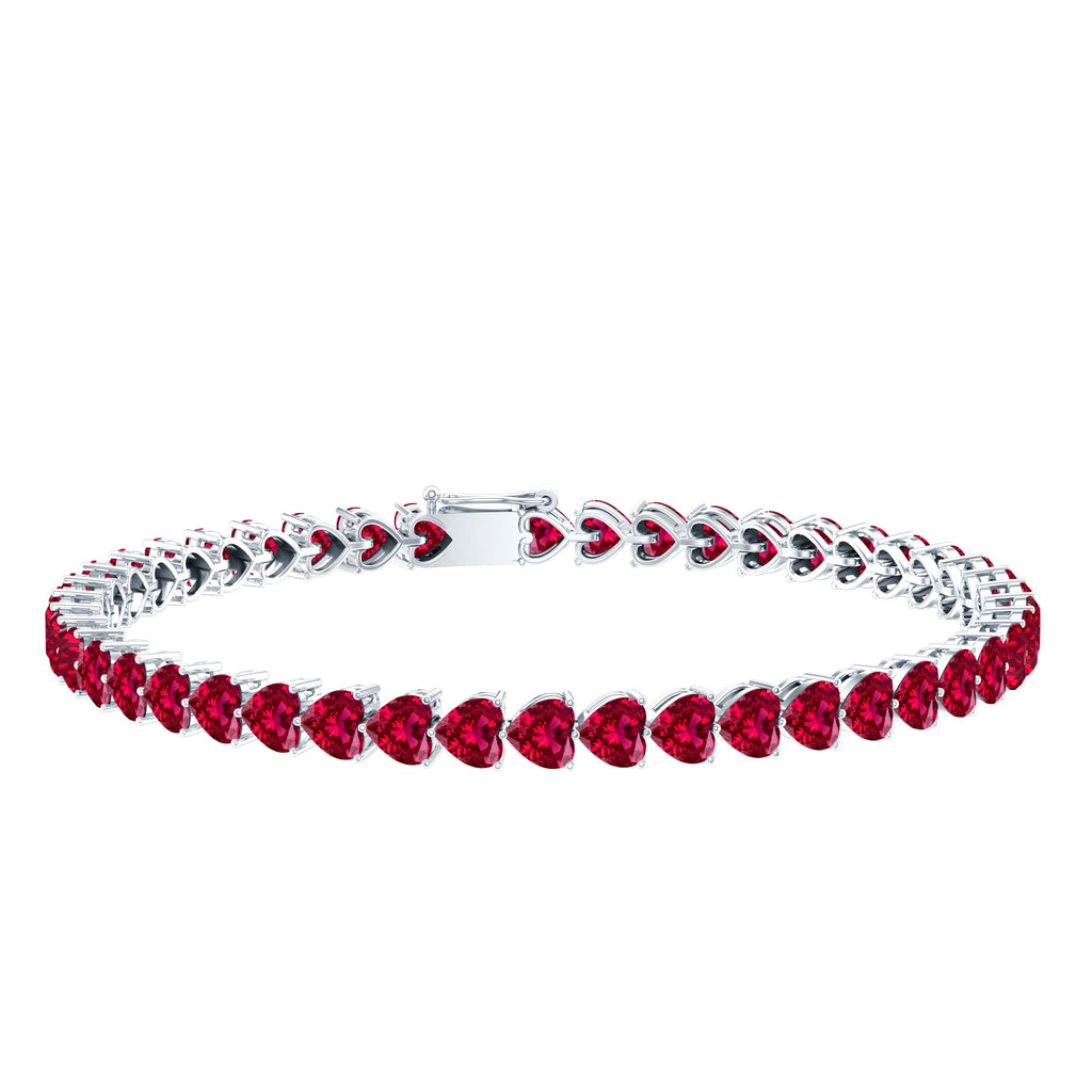 Lab Grown Ruby Bracelet – Heart Shape Tennis Band with AAAA Quality Rubies