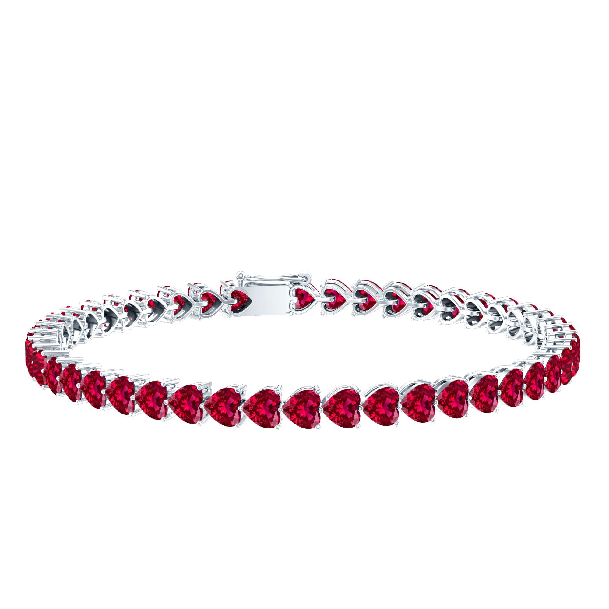 Lab Grown Ruby Bracelet – Heart Shape Tennis Band with AAAA Quality Rubies