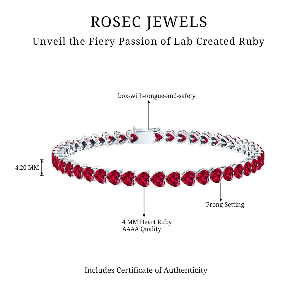 Lab Grown Ruby Bracelet – Heart Shape Tennis Band with AAAA Quality Rubies