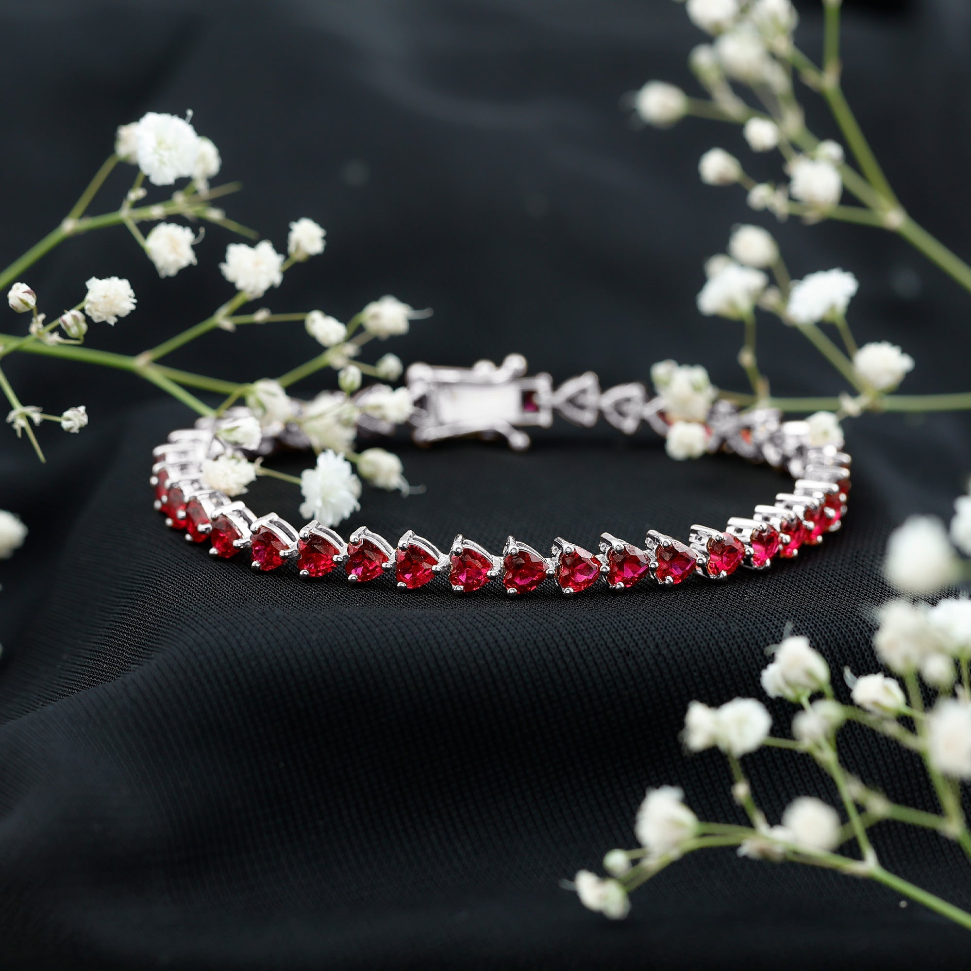 Lab Grown Ruby Bracelet – Heart Shape Tennis Band with AAAA Quality Rubies