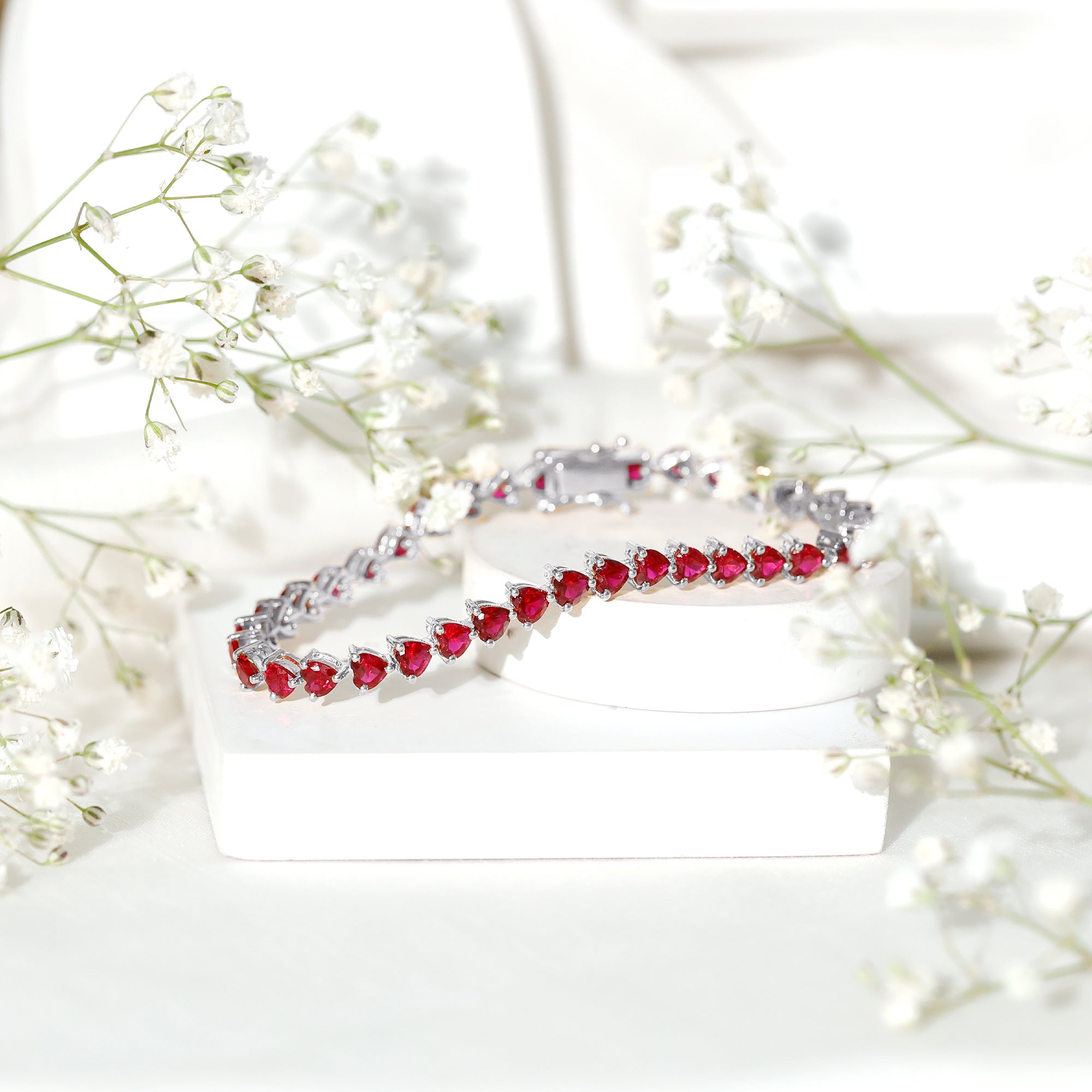 Lab Grown Ruby Bracelet – Heart Shape Tennis Band with AAAA Quality Rubies