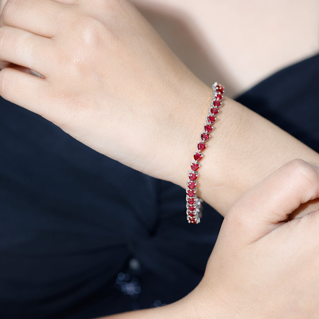 Lab Grown Ruby Bracelet – Heart Shape Tennis Band with AAAA Quality Rubies