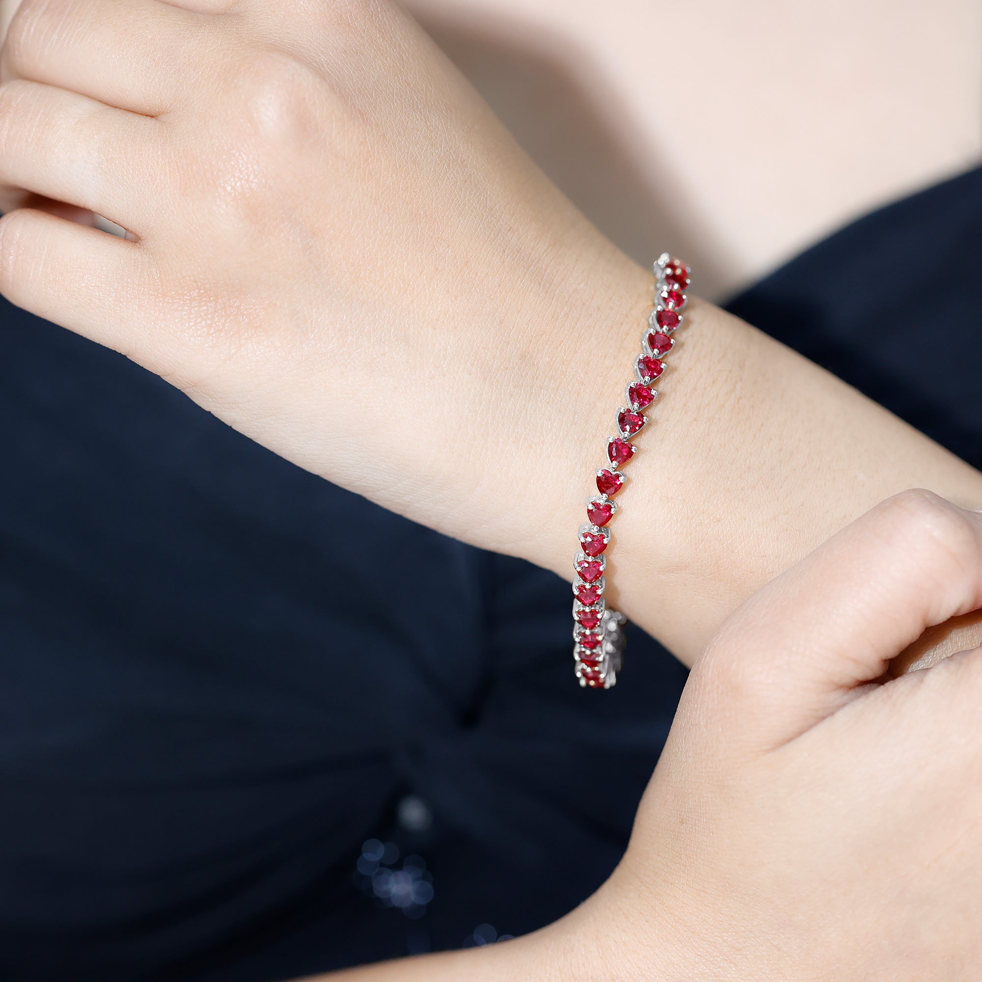 Lab Grown Ruby Bracelet – Heart Shape Tennis Band with AAAA Quality Rubies