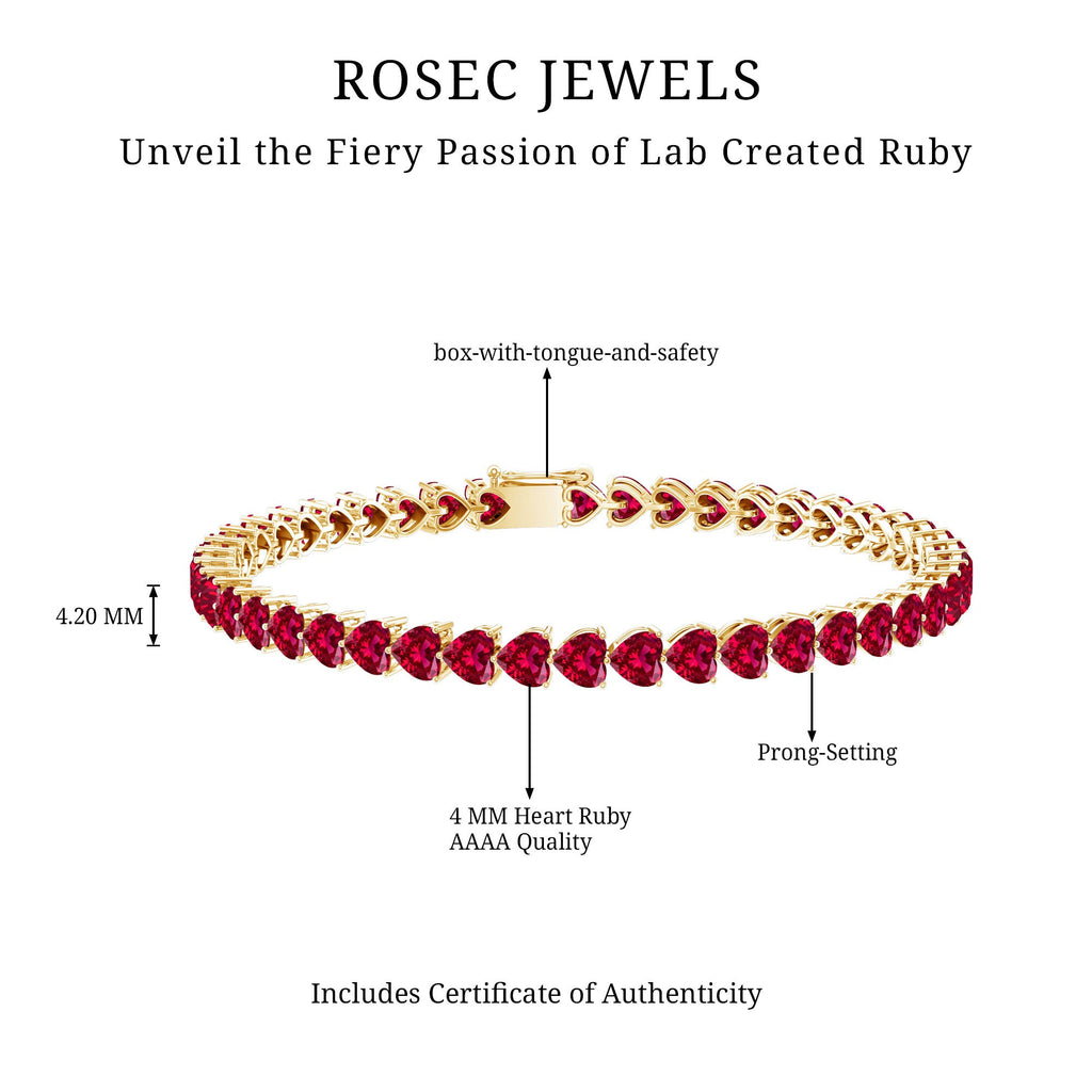 Lab Grown Ruby Bracelet – Heart Shape Tennis Band with AAAA Quality Rubies