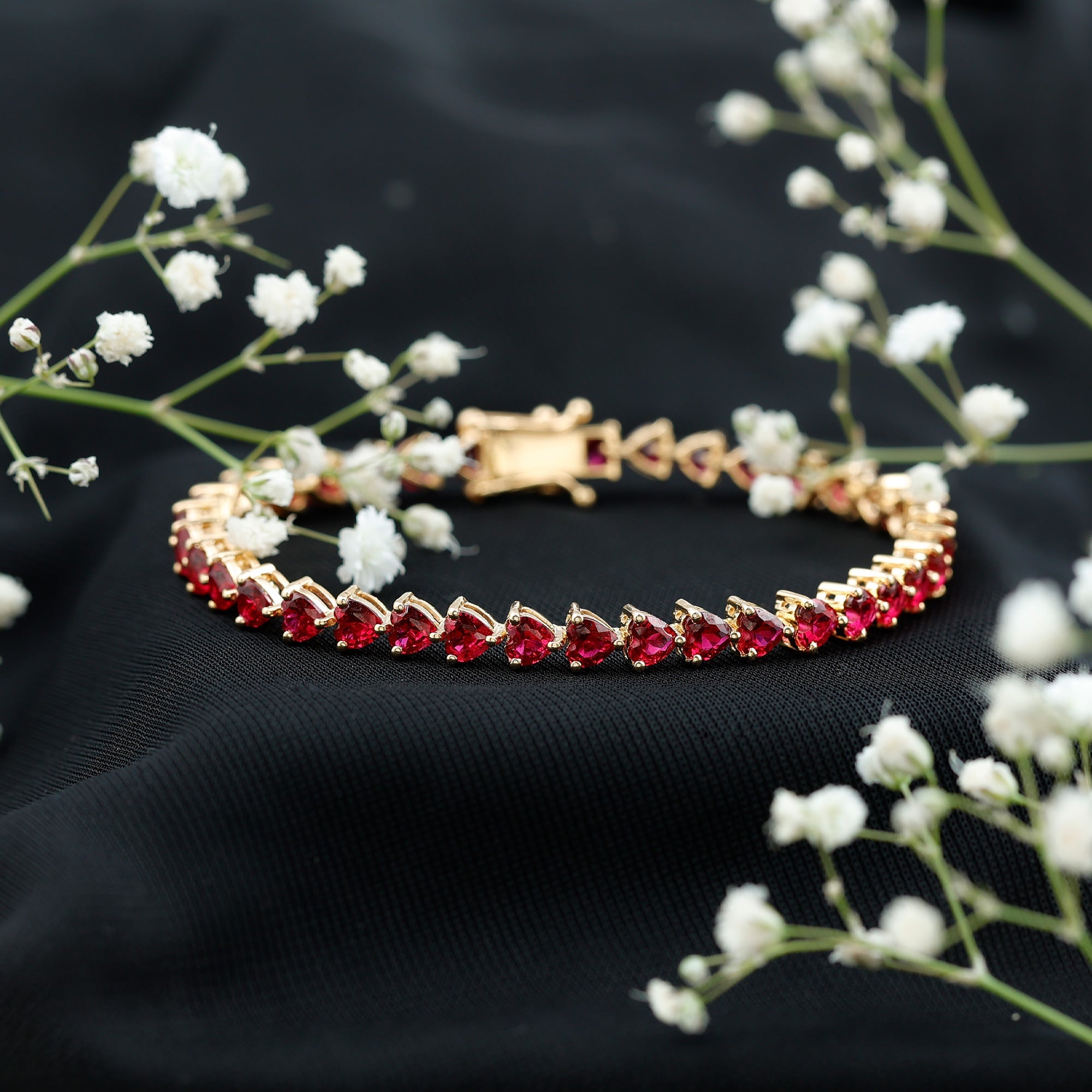 Lab Grown Ruby Bracelet – Heart Shape Tennis Band with AAAA Quality Rubies