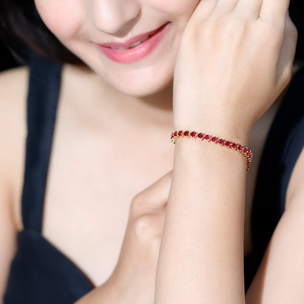 Lab Grown Ruby Bracelet – Heart Shape Tennis Band with AAAA Quality Rubies