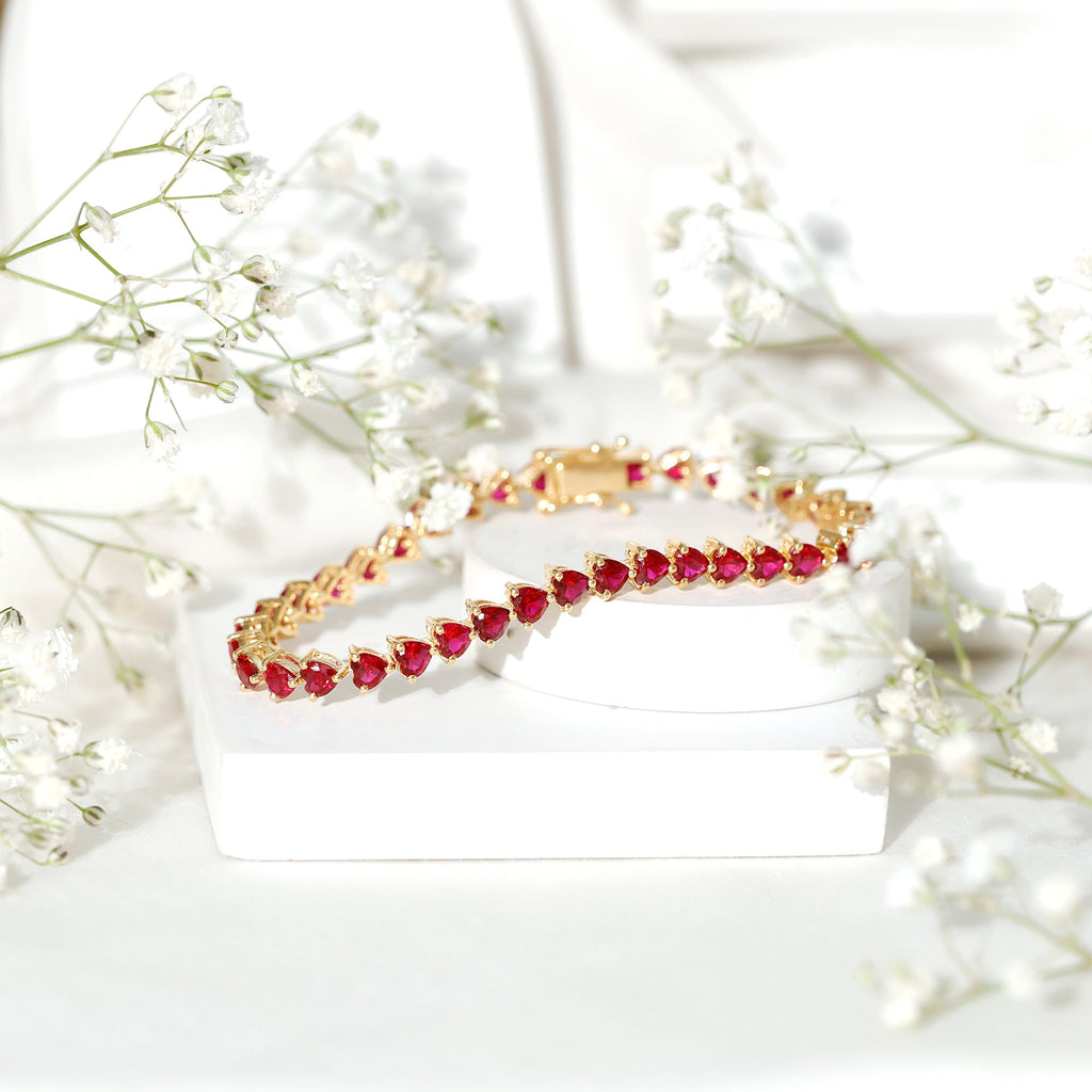 Lab Grown Ruby Bracelet – Heart Shape Tennis Band with AAAA Quality Rubies