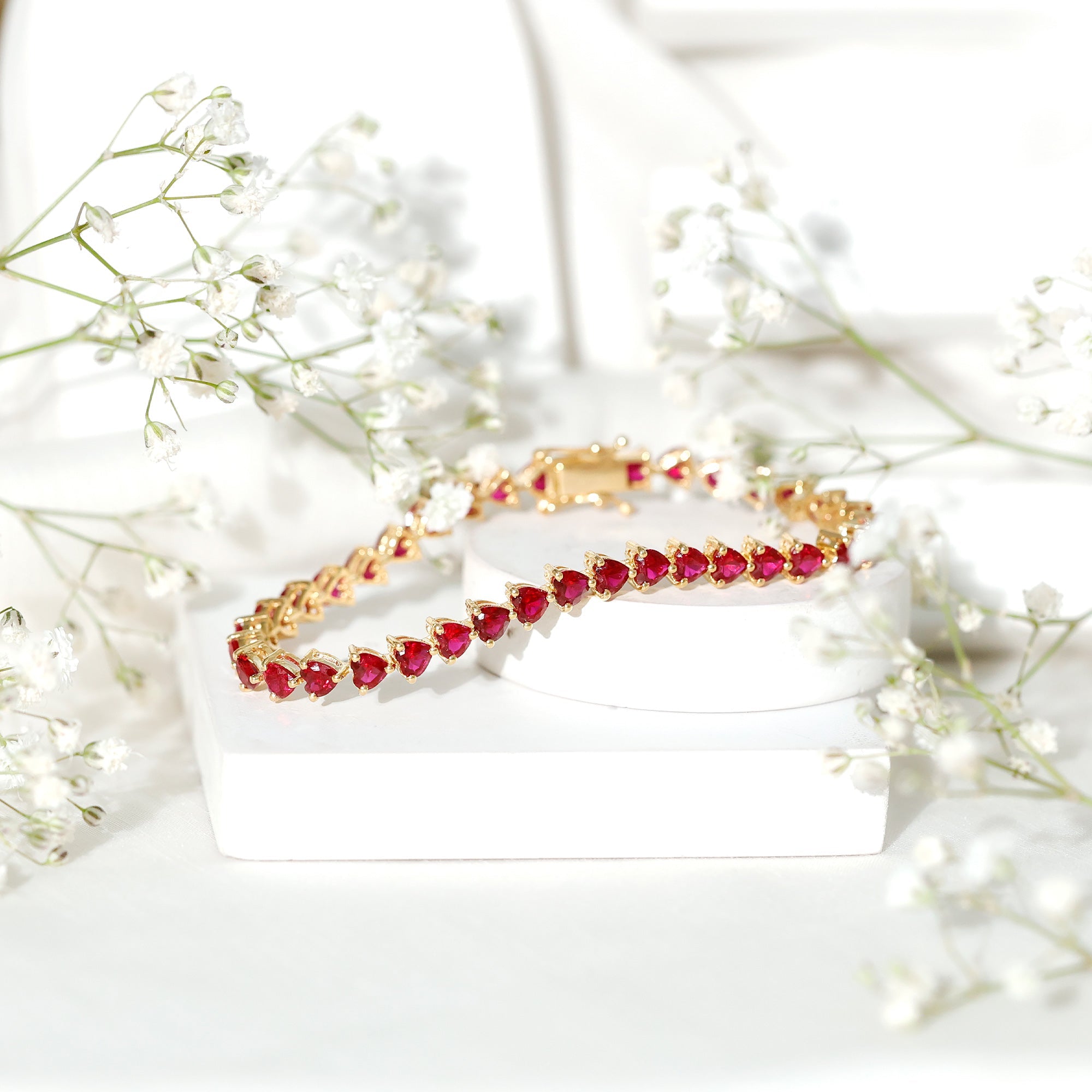 Lab Grown Ruby Bracelet – Heart Shape Tennis Band with AAAA Quality Rubies