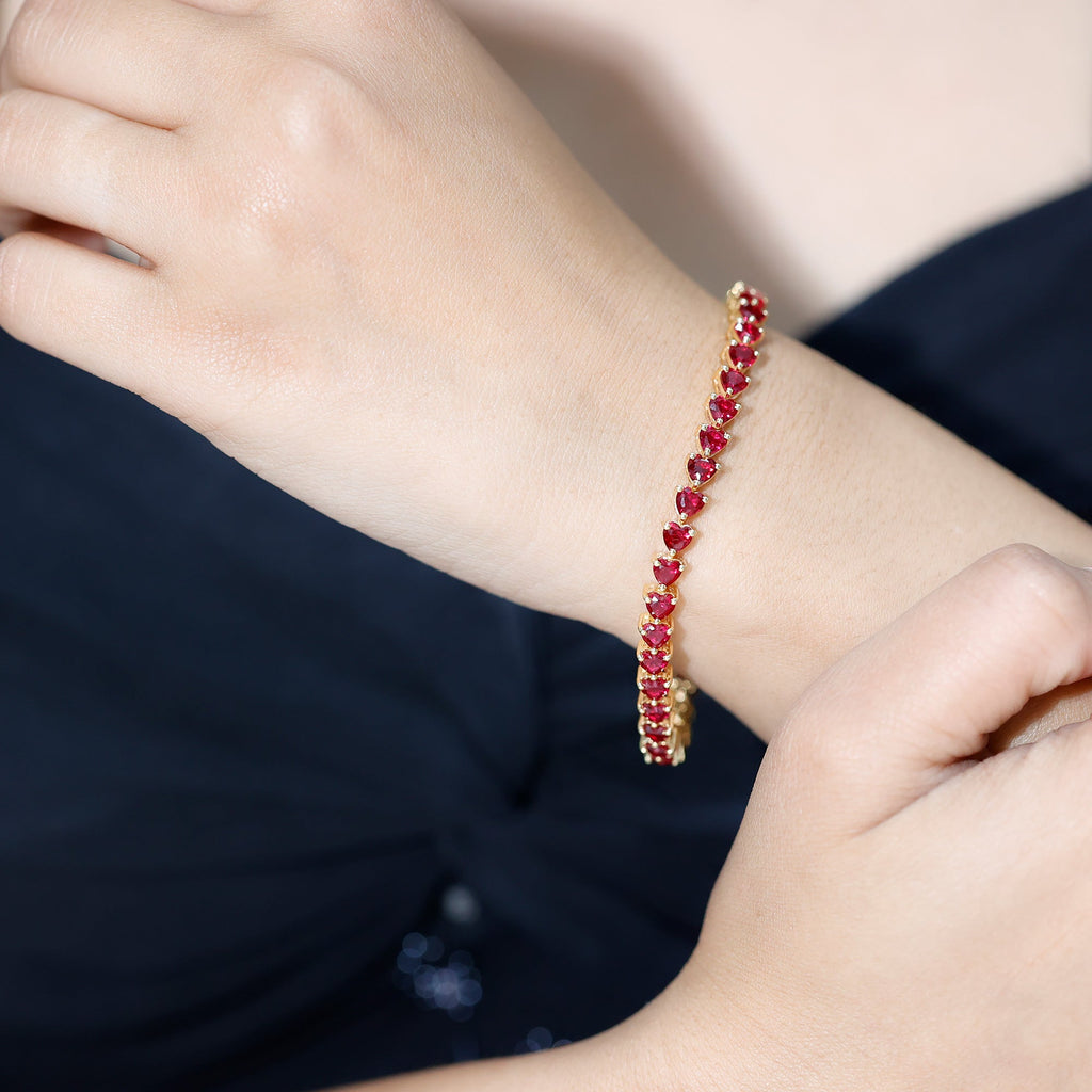 Lab Grown Ruby Bracelet – Heart Shape Tennis Band with AAAA Quality Rubies