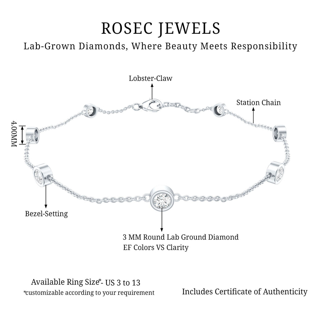 Lab Grown Diamond Bracelet – Elegant Chain Link With Bezel Setting For Women