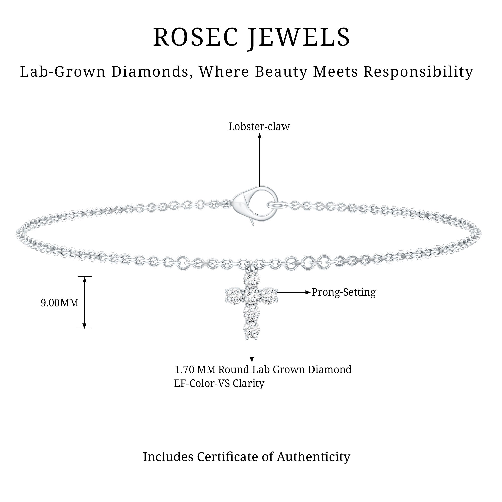 Lab Grown Diamond Bracelet – Elegant Diamond Cross With Prong Setting