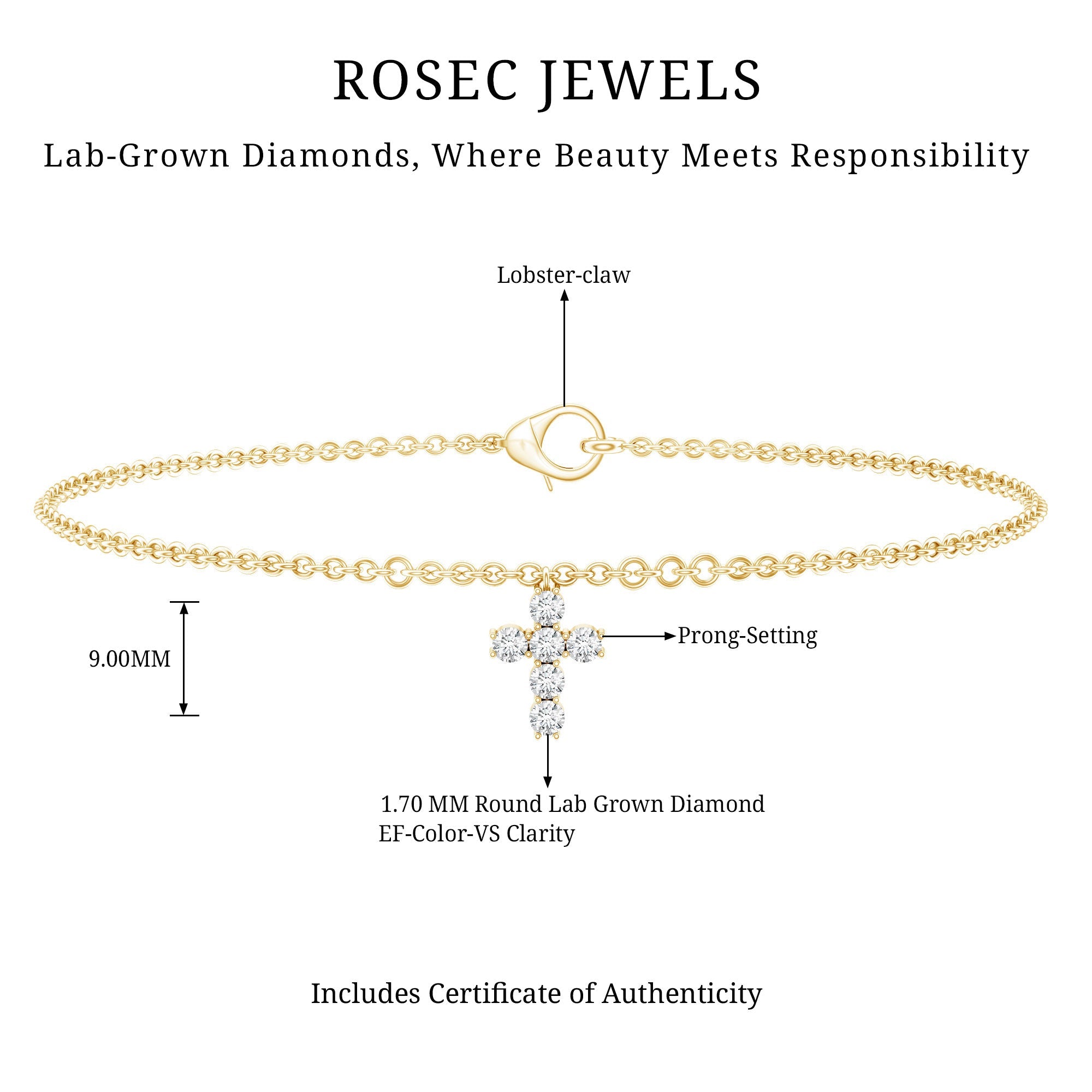 Lab Grown Diamond Bracelet – Elegant Diamond Cross With Prong Setting