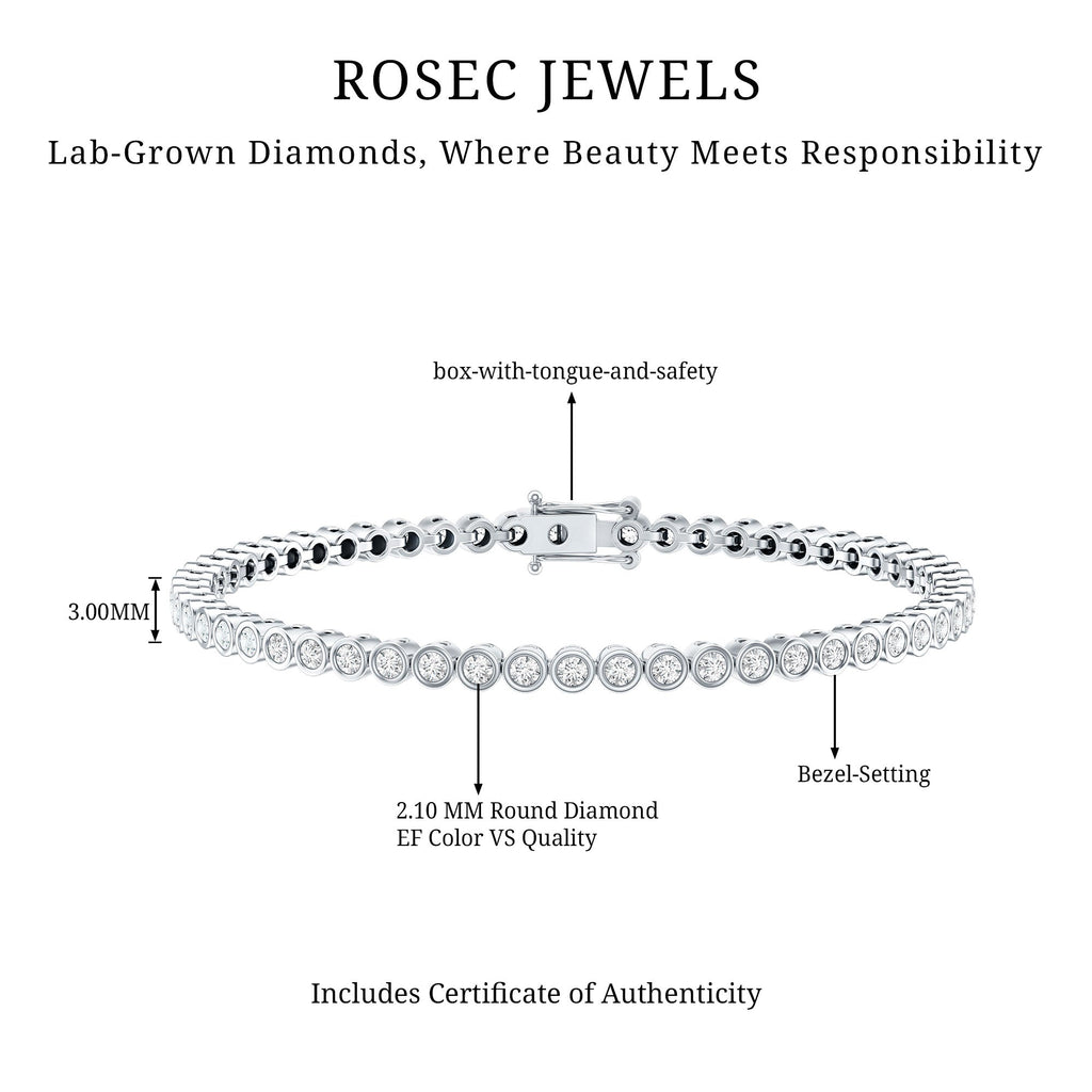 Lab Grown Diamond Bracelet - Bezel Set Tennis Bracelet 2 Carat Sparkling Eternity Band