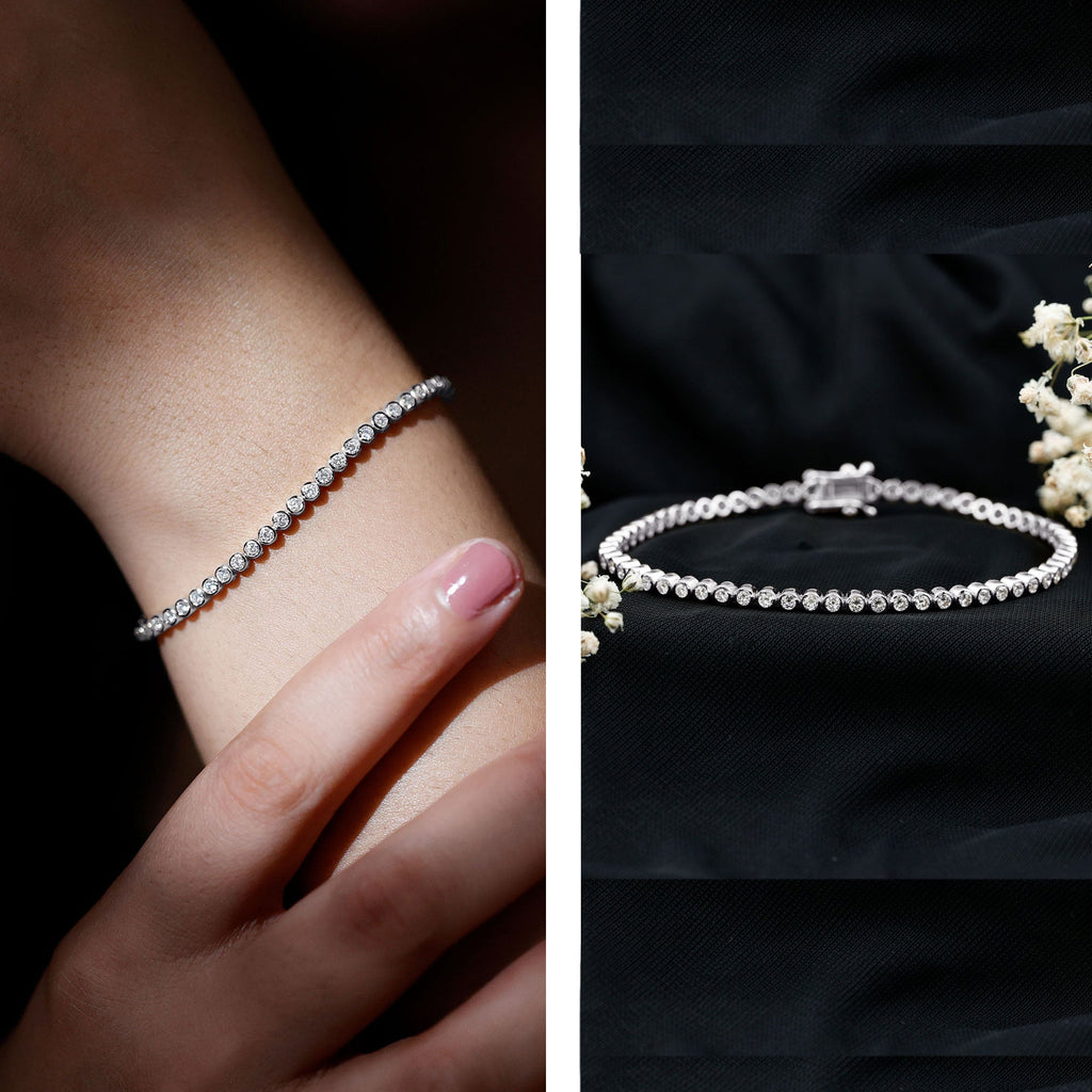 Lab Grown Diamond Bracelet - Bezel Set Tennis Bracelet 2 Carat Sparkling Eternity Band