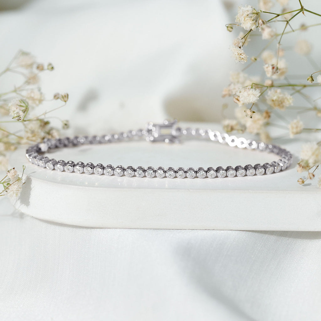 Lab Grown Diamond Bracelet - Bezel Set Tennis Bracelet 2 Carat Sparkling Eternity Band