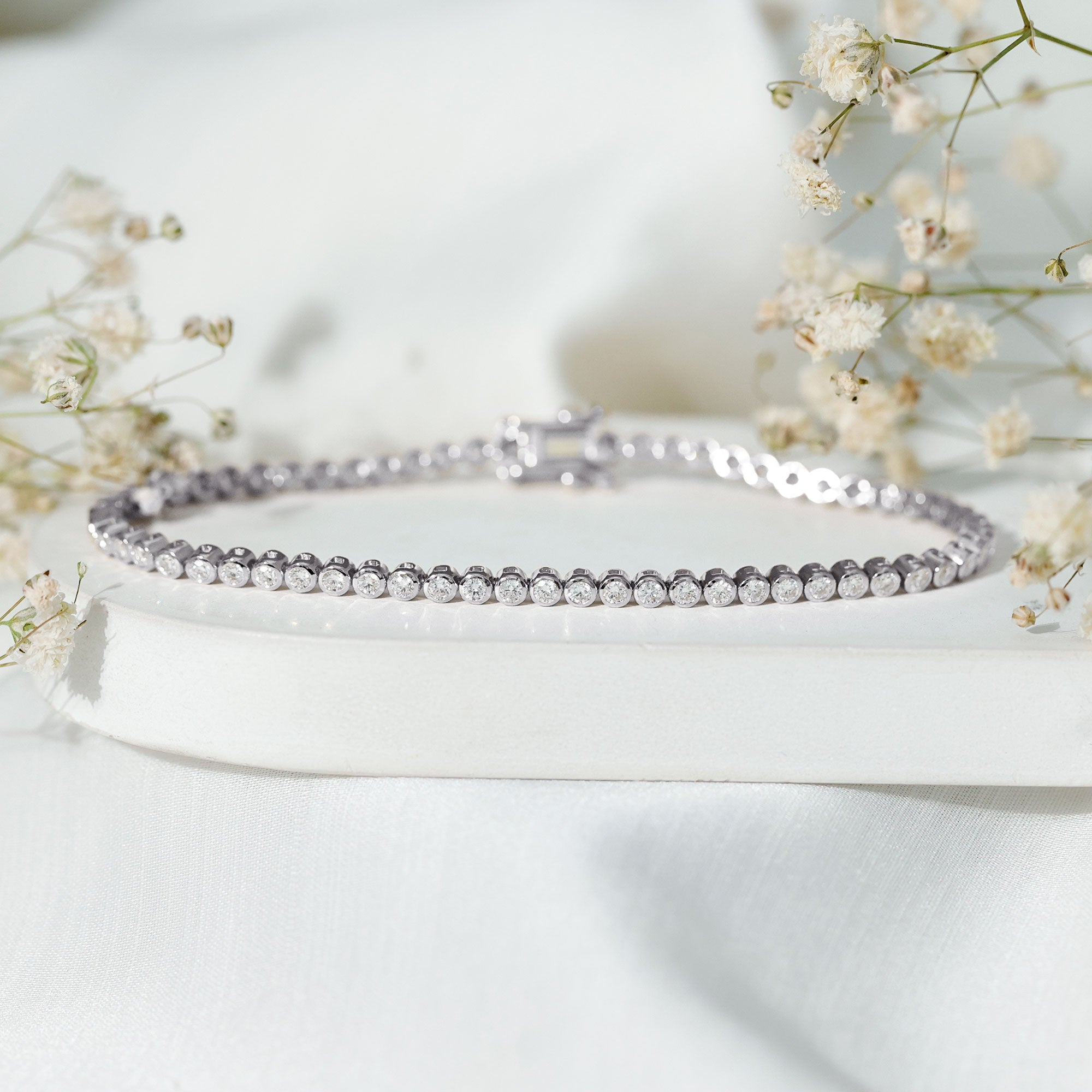 Lab Grown Diamond Bracelet - Bezel Set Tennis Bracelet 2 Carat Sparkling Eternity Band